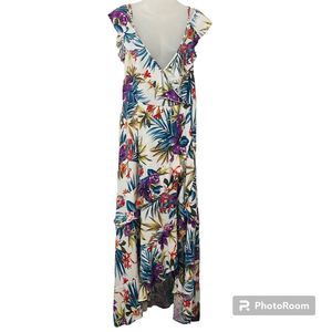 Forever 21 Sz XL Wrap Maxi Dress High Low Spilt Layer Ruffle Zip White Floral